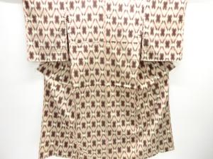 大正ロマン　斜め格子模様織出しお召し単衣着物